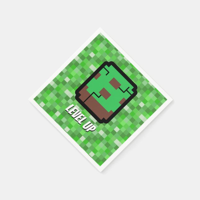 Servilleta De Papel Pixelated Gamer Green Building Level Up 8 (Borde)