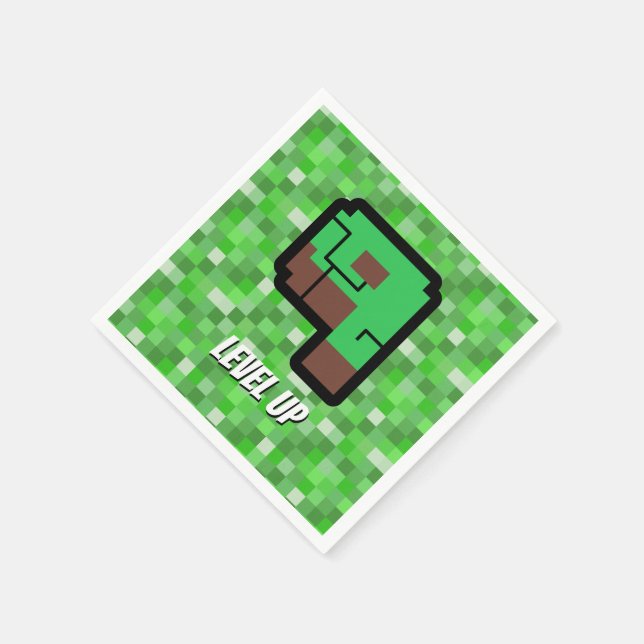 Servilleta De Papel Pixelated Gamer Green Building Level Up 9 (Borde)