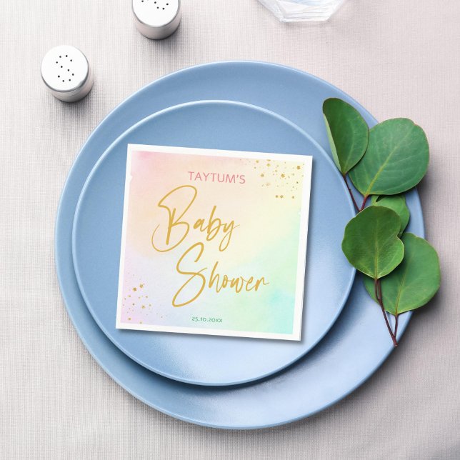 Servilleta De Papel Pizarra negra en el arcoiris pastoral para bebé im (Pastel rainbow ombre baby shower monogram printed napkins template personalized table decor)