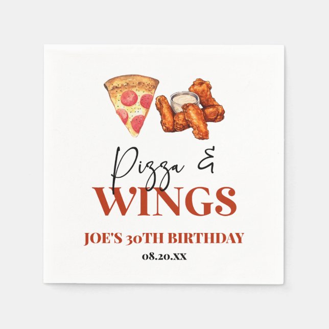 Servilleta De Papel Pizza and Wings Birthday Party (Anverso)