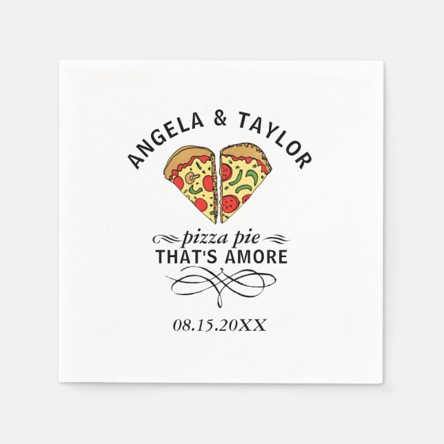 Servilleta De Papel Pizza Love Trendy Boda Monograma Fecha (Anverso)
