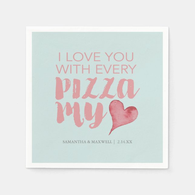 Servilleta De Papel Pizza mi corazón tema de San Valentín (Anverso)