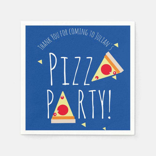 Servilleta De Papel Pizzería Fiesta de Cumpleaños Bold Azul  (Anverso)
