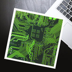 Servilleta De Papel Placa de circuito electrónico verde del nerd de sa