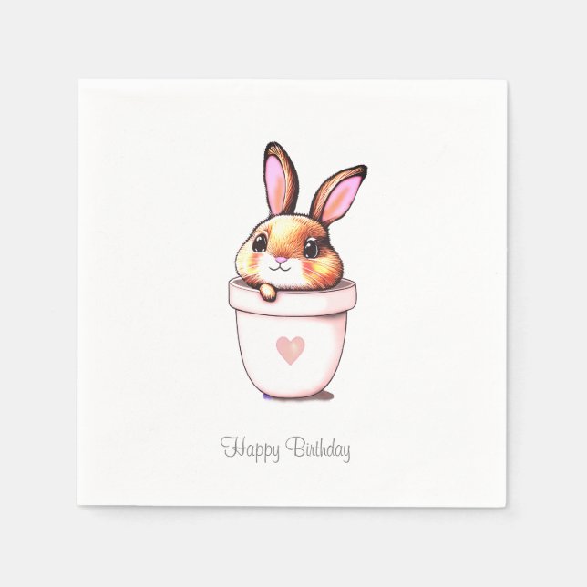 Servilleta De Papel Placa de conejo de cumpleaños lindo con corazón (Anverso)