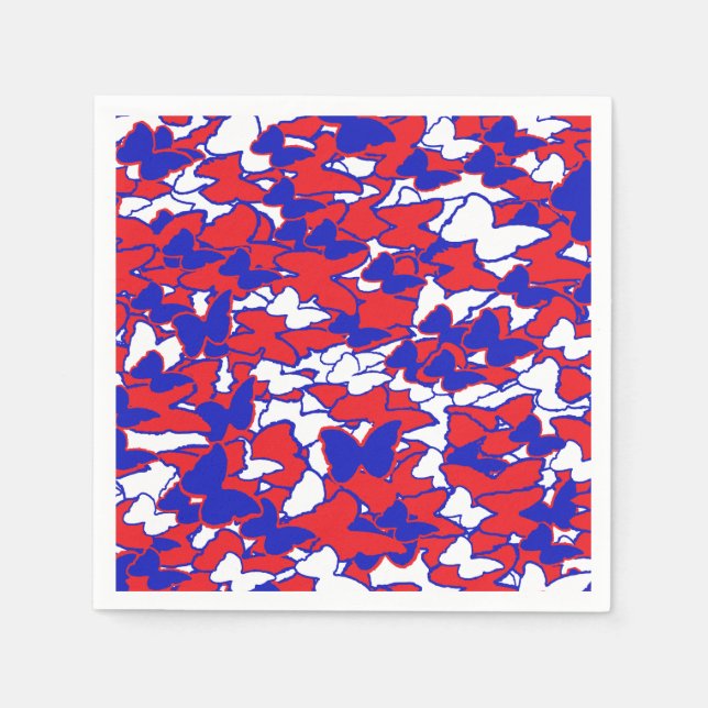 Servilleta De Papel Placa de mariposa roja, blanca y azul para picnic (Anverso)