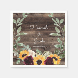 Servilleta De Papel Placa de papel de Boda de madera de girasol y Rosa