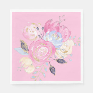 Servilleta De Papel Placas de papel de flor Purpurina de oro Pastel