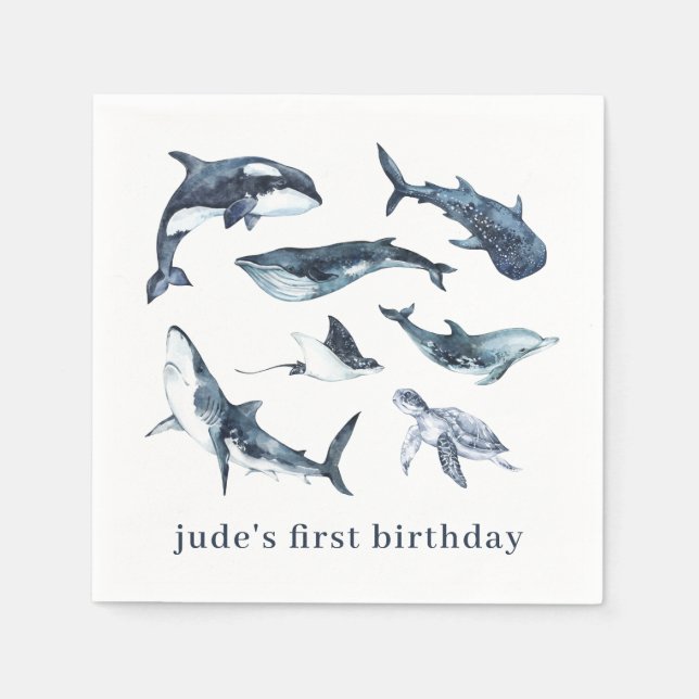 Servilleta De Papel Placas de papel de Ocean Animals (Anverso)