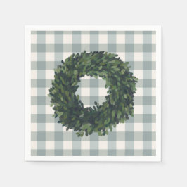 Servilleta De Papel Plaid Boxwood Wreath Elegante Campesino