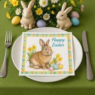 Servilleta De Papel Plaid de primavera con conejo de Pascua 