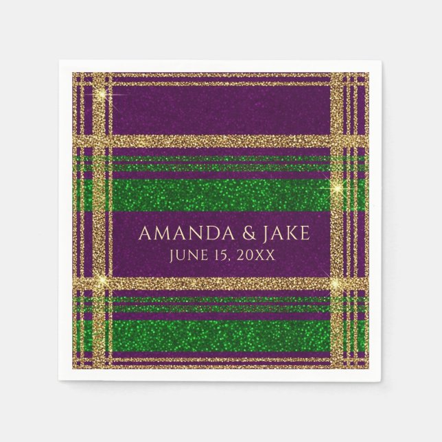 Servilleta De Papel Plaid personalizado de Mardi Gras (Anverso)