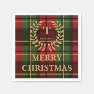 Servilleta De Papel Plaid Rojo Y Verde De Navidad Monograma Personaliz