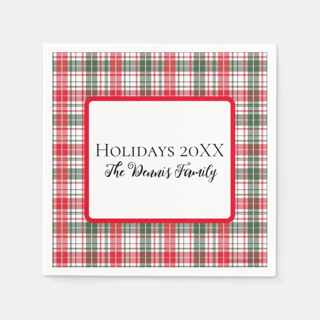 Servilleta De Papel Plaid Winter Holiday Christmas Name Customized (Anverso)