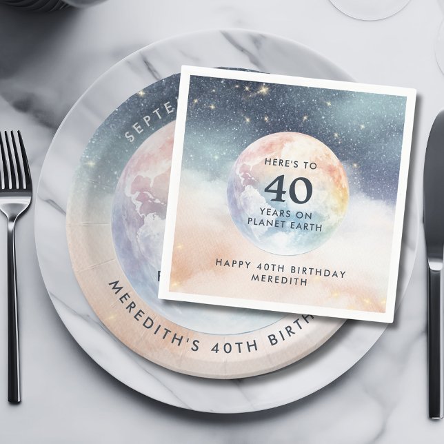 Servilleta De Papel Planeta Tierra Cielo Celeste 40 cumpleaños (Planet Earth Celestial Sky 40th Birthday Party Paper Napkins)