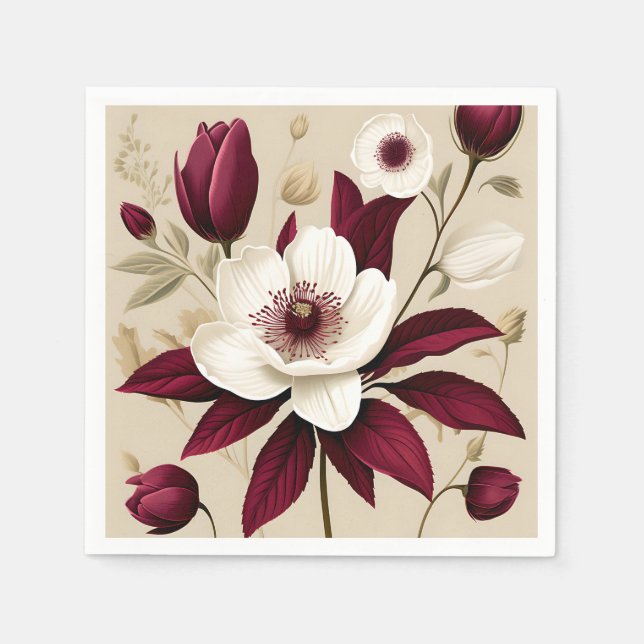 Servilleta De Papel Planta de Borgoña Floral Botánica (Anverso)