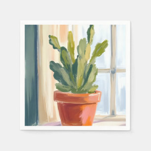 Servilleta De Papel Planta de cactus Acuarela botánica verde