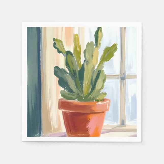 Servilleta De Papel Planta de cactus | Acuarela botánica verde (Anverso)
