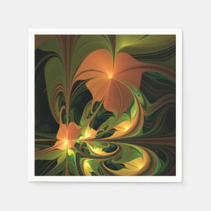 Servilleta De Papel Planta de fantasía abstracta verde herrumbre marró