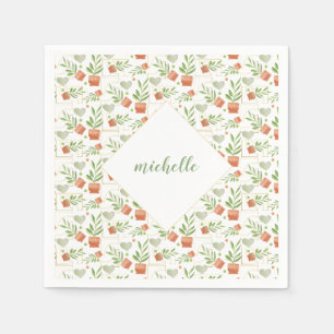 Servilleta De Papel Plantas Domésticas En Cuencos Cerámicos Patrón De 