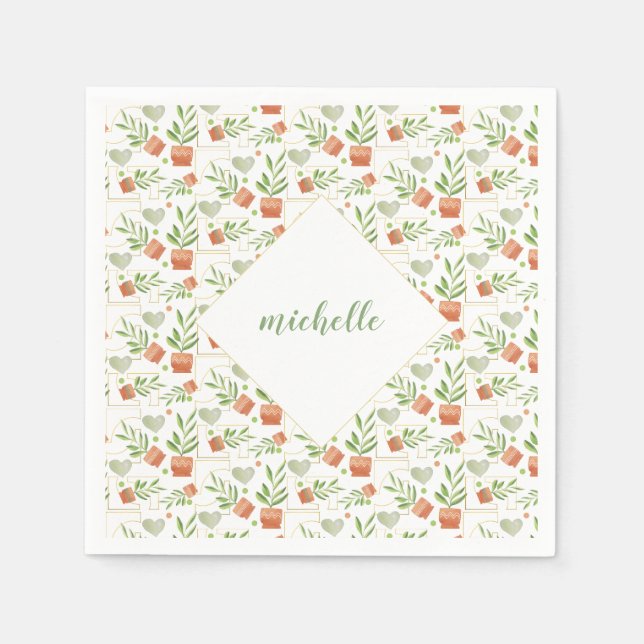 Servilleta De Papel Plantas Domésticas En Cuencos Cerámicos Patrón De  (Anverso)