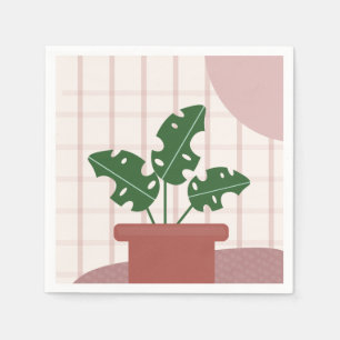Servilleta De Papel Plantas Monstera Fondo de Plaid de Terracota Rosa