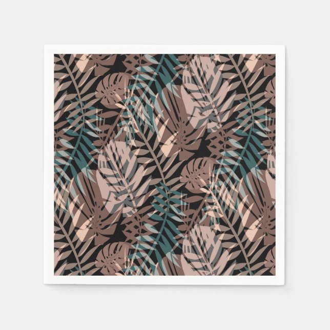 Servilleta De Papel Plantas tropicales, selva, trópicos, beige, hojas (Anverso)