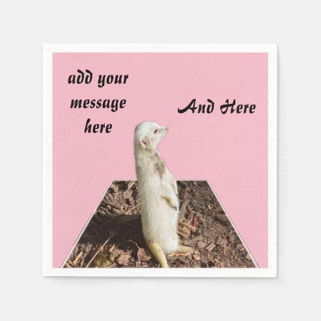 Servilleta De Papel Plantilla de Arte Dimensional de Meerkat Blanco, (Anverso)