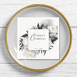 Servilleta De Papel Plantilla de boda de flores en blanco y negro