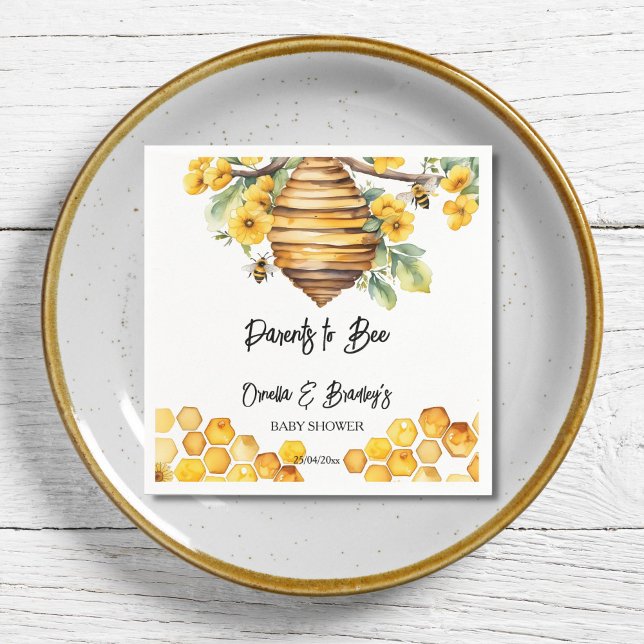 Servilleta De Papel Plantilla de ducha de bebé de abeja primaveral par (Parents to bee spring honey bee baby shower template napkins personalized tableware decor beehive)