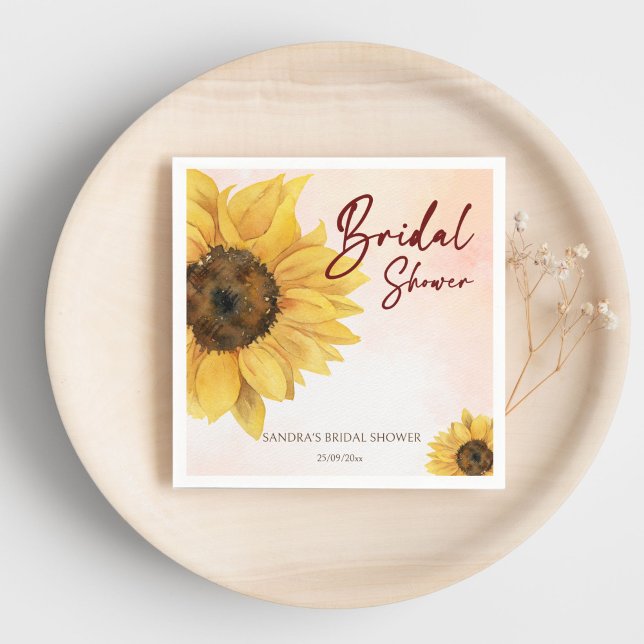 Servilleta De Papel Plantilla de ducha de novia de girasoles verano ot (Sunflower summer fall bridal shower template napkins personalized tableware decor)