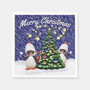 Servilleta De Papel Plantilla de escena de nieve de árbol de Navidad 