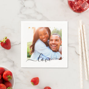 Servilleta De Papel Plantilla de fotos de Napkins Love Text Blanco