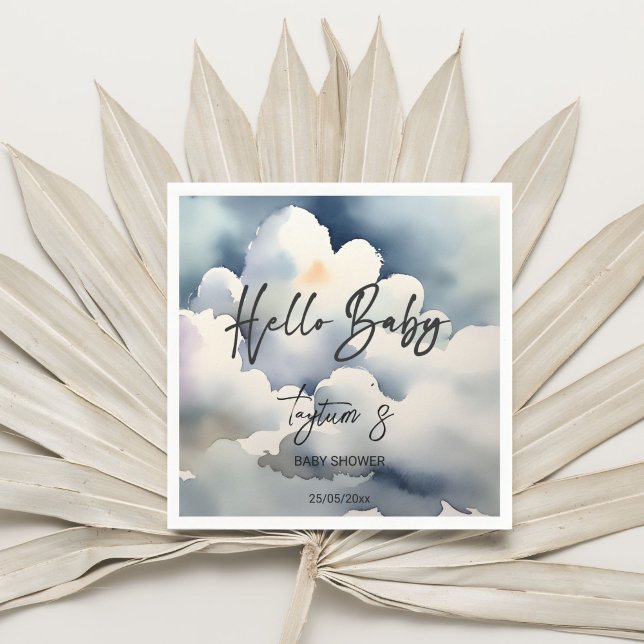 Servilleta De Papel Plantilla de nubes grises para bebé bebé de bebé h (Cloud hello baby baby shower grey clouds template napkins personalized tableware decor watercolor)