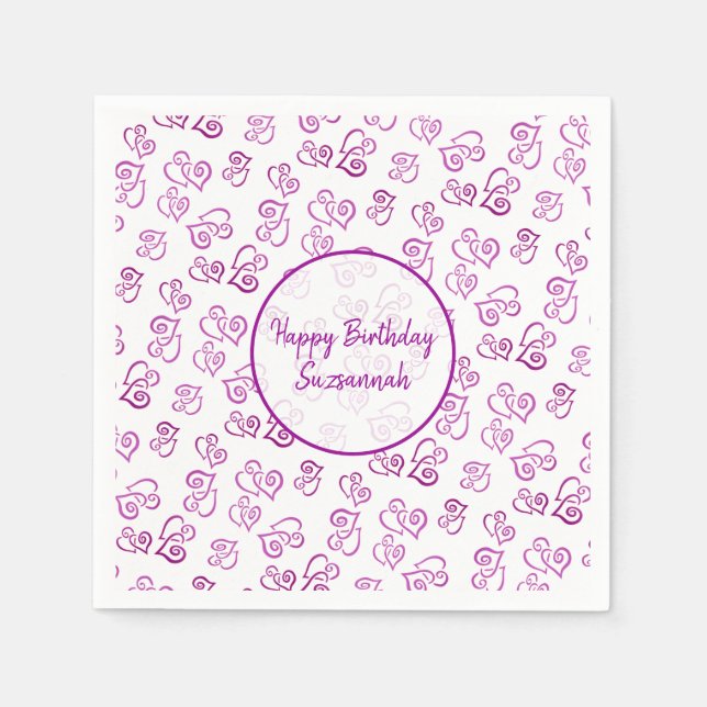 Servilleta De Papel Plantilla de patrón de corazones morados vinculado (Anverso)