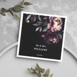 Servilleta De Papel Plantilla de peonías burgundy elegantes moody noir
