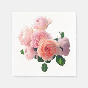 Servilleta De Papel Plantilla de rosas rosadas en acuarela colorida el