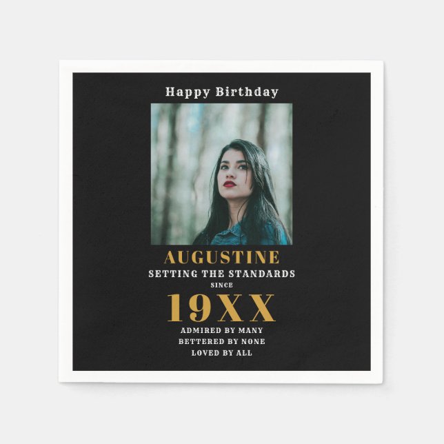 Servilleta De Papel Plantilla fotográfica de cumpleaños Moda elegante  (Anverso)