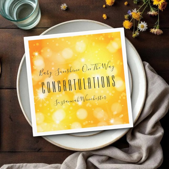 Servilleta De Papel Plantilla neutra de Naranja amarillo Baby Shower (Easy to personalize template text paper napkin for any party special occasion. )