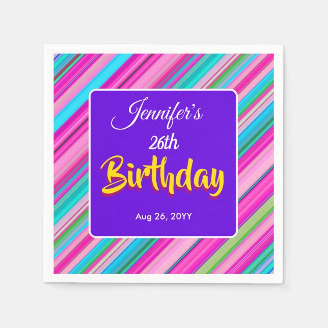Servilleta De Papel Plantilla personalizada de cumpleaños con rayas de (Anverso)