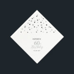 Servilleta De Papel Plata moderna y servilletas Black 60th Birthday Pa<br><div class="desc">Esta servilleta de papel personalizada le agregará detalles elegantes a su día especial. Este diseño presenta confeti de hexágono negro y plata moderno con texto personalizado. Perfecto para una fiesta de cumpleaños número 60 de plata. En mi tienda BaraBomDesign hay disponibles invitaciones y suministros para fiestas coincidentes.</div>
