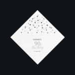 Servilleta De Papel Plata moderna y servilletas Black 90th Birthday Pa<br><div class="desc">Esta servilleta de papel personalizada le agregará detalles elegantes a su día especial. Este diseño presenta confeti de hexágono negro y plata moderno con texto personalizado. Perfecto para una moderna fiesta de cumpleaños 90 con tema plateado. En mi tienda BaraBomDesign hay disponibles invitaciones y suministros para fiestas coincidentes.</div>