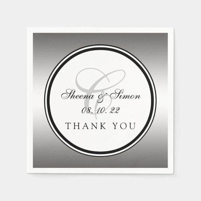 Servilleta De Papel Plata Monograma Boda Papel (Anverso)