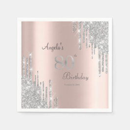 Servilleta De Papel Plata Purpurina Drips Rosa Oro 80