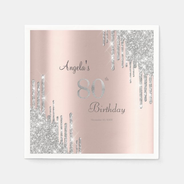 Servilleta De Papel Plata Purpurina Drips Rosa Oro 80 (Anverso)