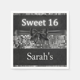 Servilleta De Papel Plata y Black Bow Sweet 16 servilletas