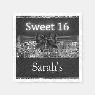 Servilleta De Papel Plata y Black Bow Sweet 16 servilletas