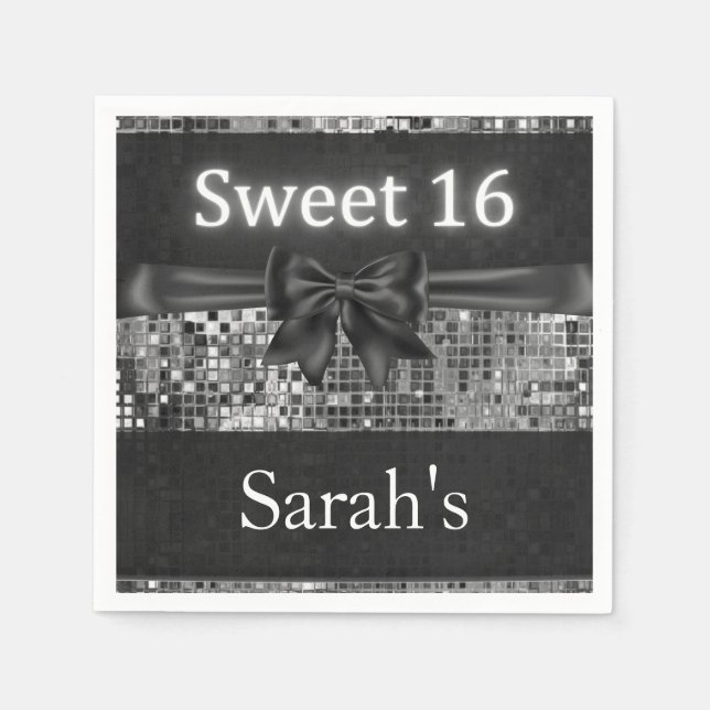 Servilleta De Papel Plata y Black Bow Sweet 16 servilletas (Anverso)