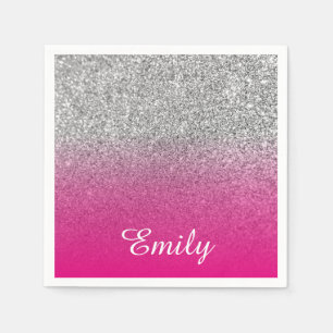 Servilleta De Papel Plateado Brillante Rosa Caliente Personalizado Fem