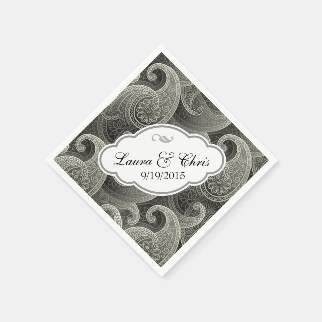 Servilleta De Papel Platinum Paisley Elegant Wedding Personalizado (Borde)
